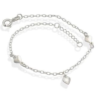Pulseira Feminina de Prata 925 Coração Liso e Diamantado pendente