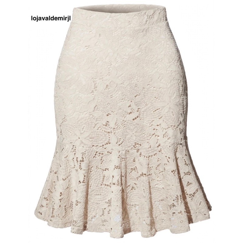 Saia Sino/Renda Elastano,C/Babado Barras/Midi/Peplum/Moda Evangélica,Festa