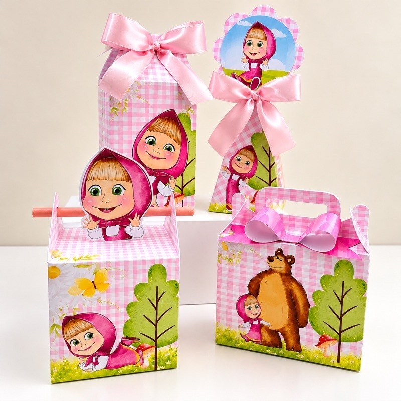 Kit Caixinhas Personalizadas Masha e o Urso Lembrancinhas Aniversário Festa Infantil Masha e Urso