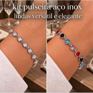 kit 2 Pulseiras Aço Inox Prata + Mimo (redonda colorida + Clara)