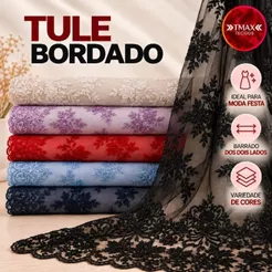 TECIDO TULE BORDADO JULIANA BARRADO 2 LADOS - 1,30M DE LARGURA (VESTIDO FESTAS, APLICAÇÃO, DETALHES)