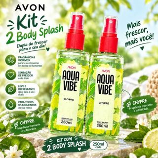 Kit 2 ou 1 Colônia Body Splash Aquavibe Chypre com Válvula Spray 250ml Avon