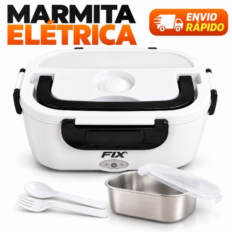 Marmita Elétrica Portátil Aquecedora de Alimentos 1,5L 110V/220V para Carro e Casa com Talheres