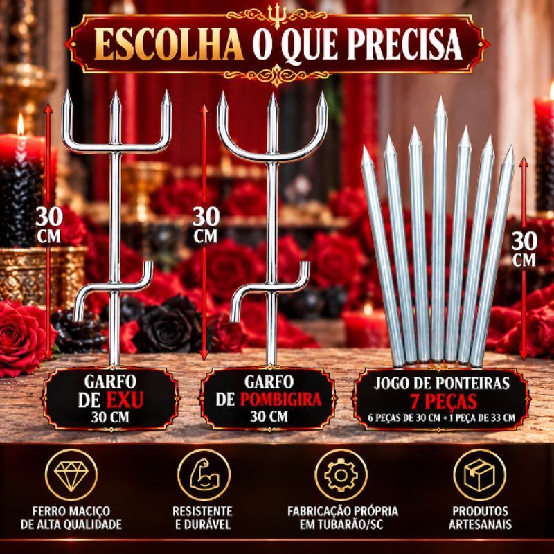 Garfo de Exu ou Pombo Gira ou Jogo de Ponteiras ARTESANAL 30cm Umbanda e Candomblé