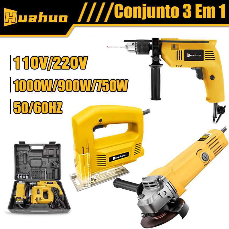 220V/110V KIT Furadeira Parafusadeira E Lixadeira Esmerilhadeira E Serra Tico Tico Com Peças E Maleta