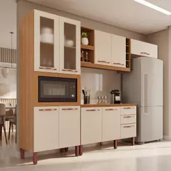 Cozinha Completa Modulada Milão 100% MDF com Balcão 9 Portas 3 Gavetas e Adega