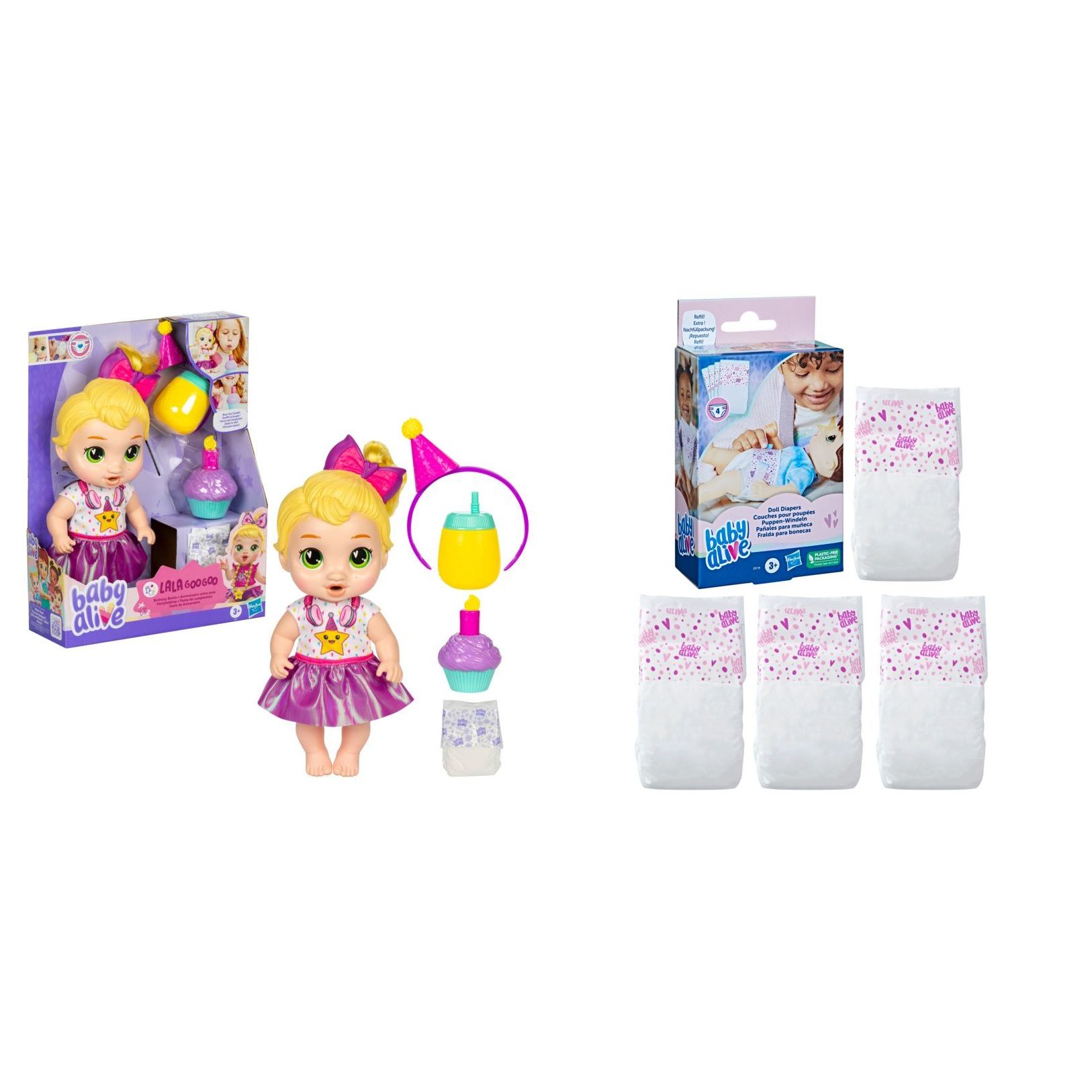 Kit Baby Alive Festa Aniversário Lala Loira G0343 + Fralda E9119 - Hasbro