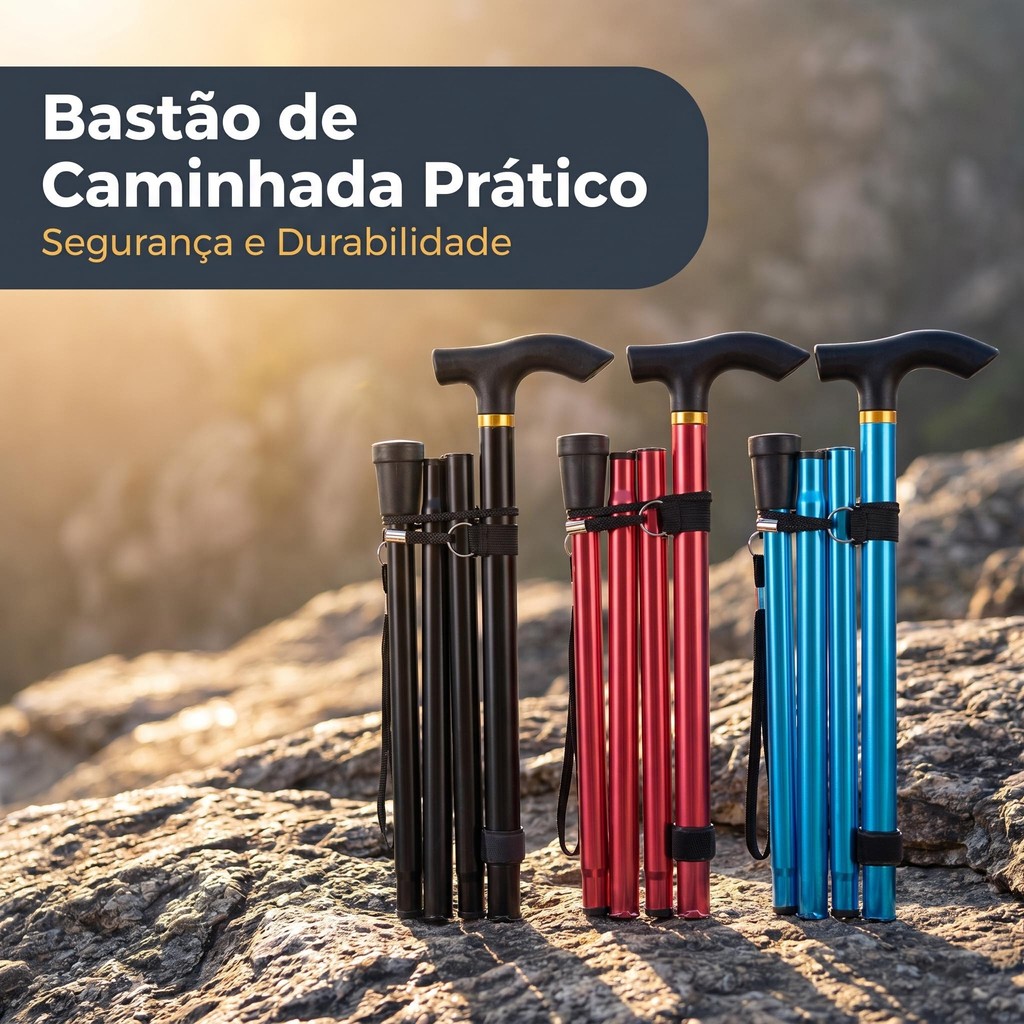 Bastão de Caminhada Dobrável 3 Cores Uso Diário Fácil