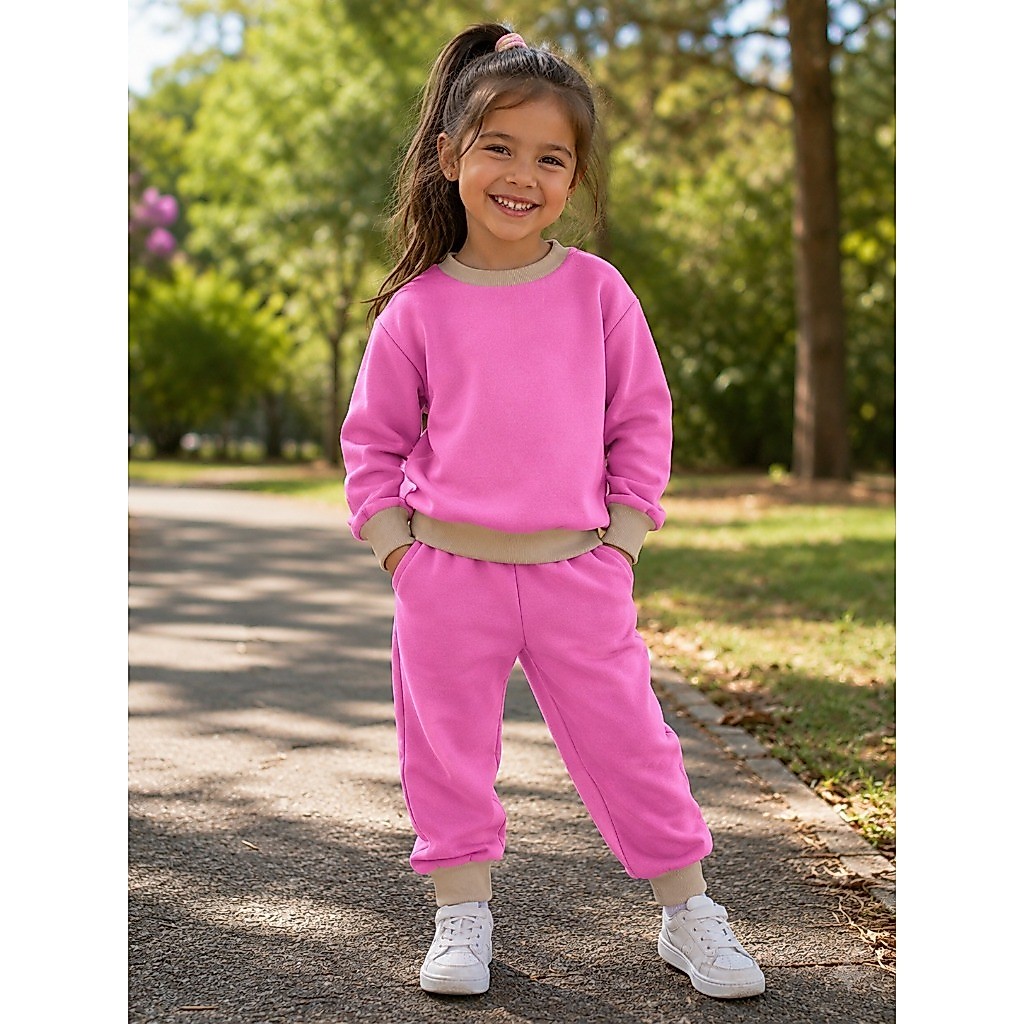 Conjunto Infantil Casual Moletom Flanelado Bicolor Inverno Masculino Feminino Super Confortável Roupa Menino Menina