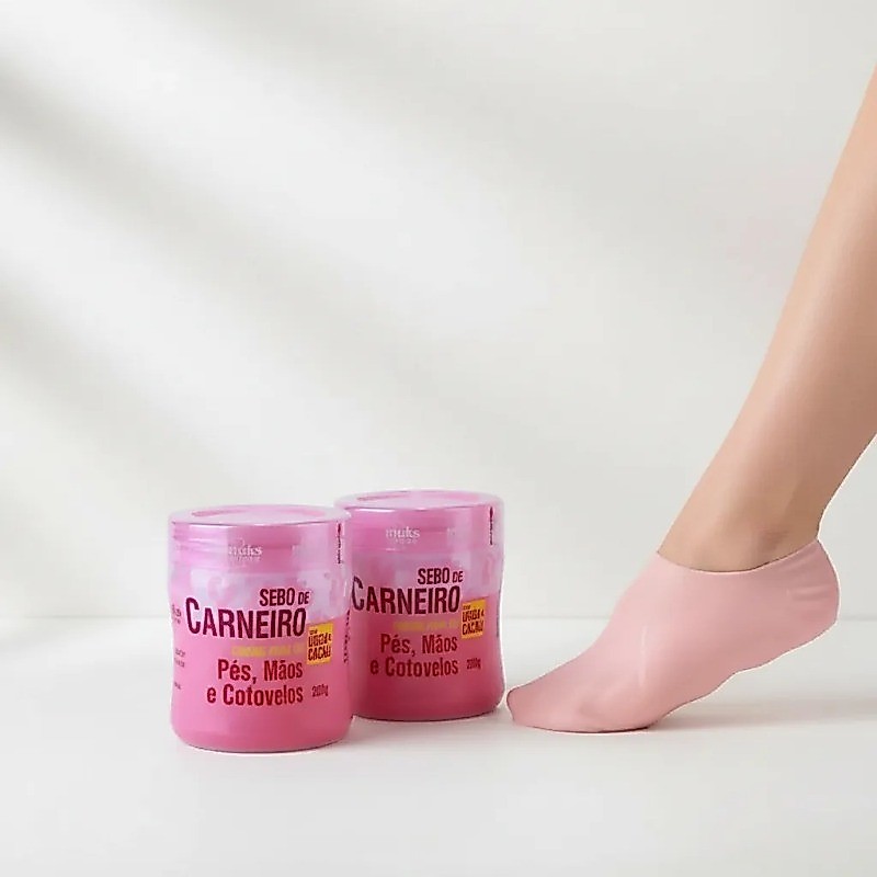 Kit Meia Silicone Hidratante Pés + 2 Creme Sebo Hidratante