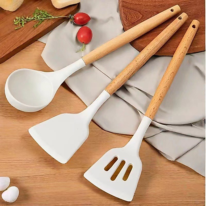 Conjunto de espátula de Silicone antiaderente, colher de sopa dedicada, espátula doméstica para fritar, utensílios de co