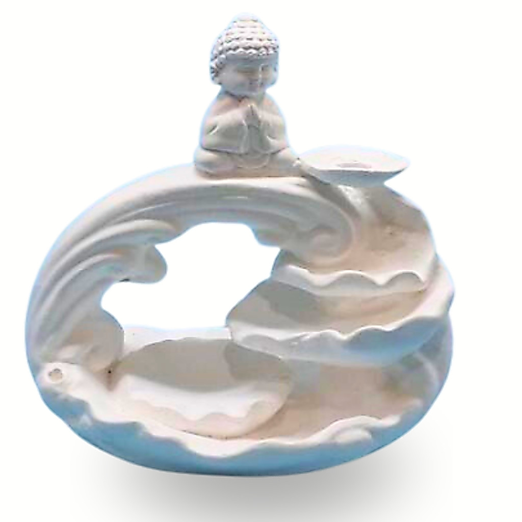 Imagem PORTA INCENSO BUDA CASCATA 18cm Escultura de Gesso