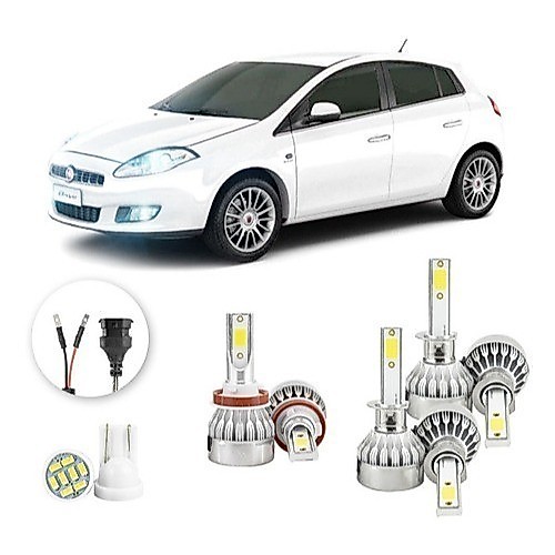 Lâmpadas Ultra Led Fiat Bravo 20000lm Alto Baixo e Milha + Pingo Led