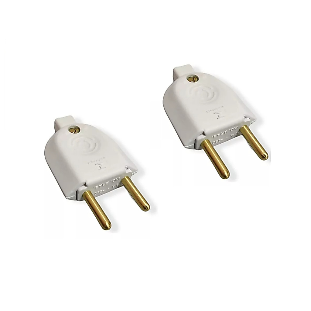 KIT 50 Unidades Plug Adaptador de Tomada Macho 2 Pinos  Branco
