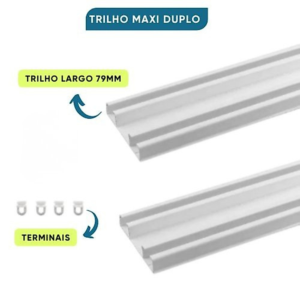 Trilho Suíço Duplo 79mm Alumínio Branco Tamanhos Variados Teto/Sanca