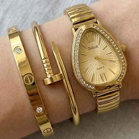 Relógio Feminino Dourado - Bracelete Pulseira  Acessórios Femininos Relogio