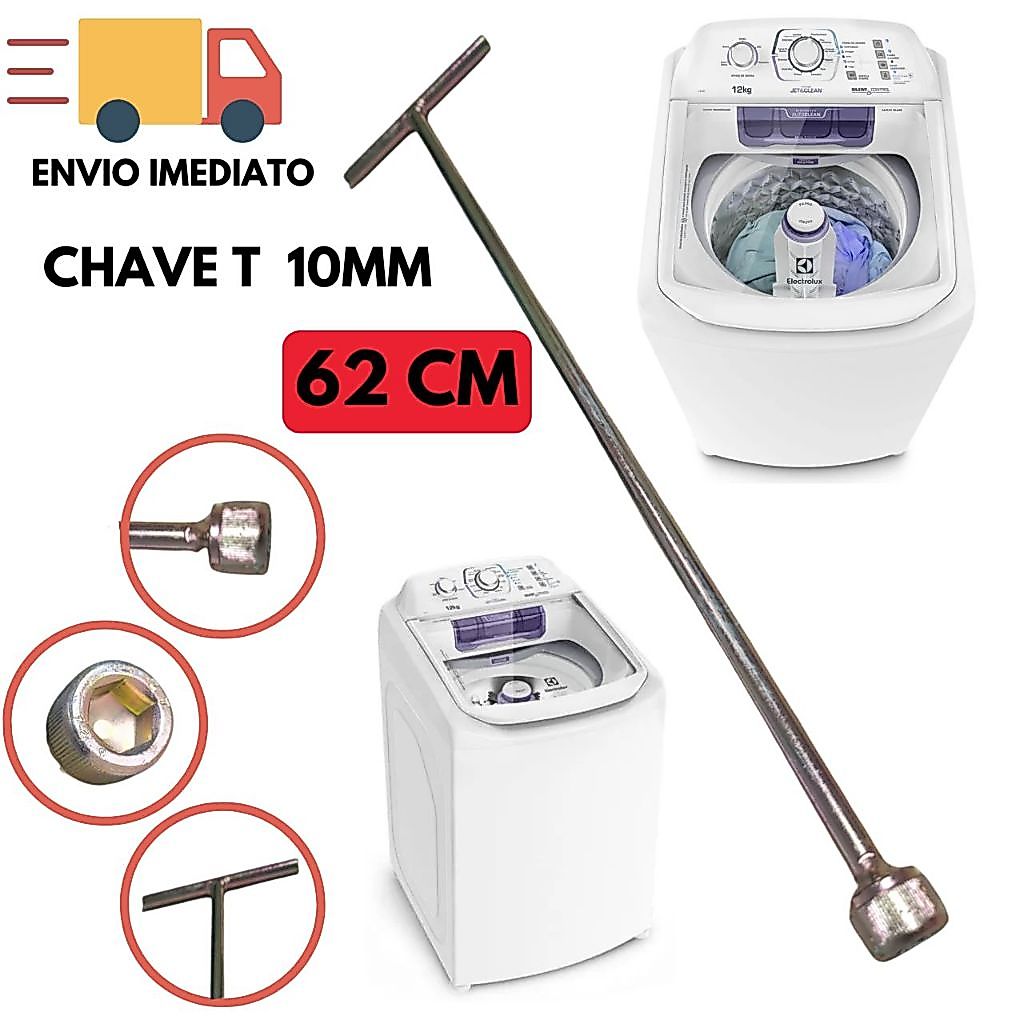 Imagem Chave T 10mm Longa 62cm para Limpeza Maquina de Lavar Agitador Brastemp Electrolux