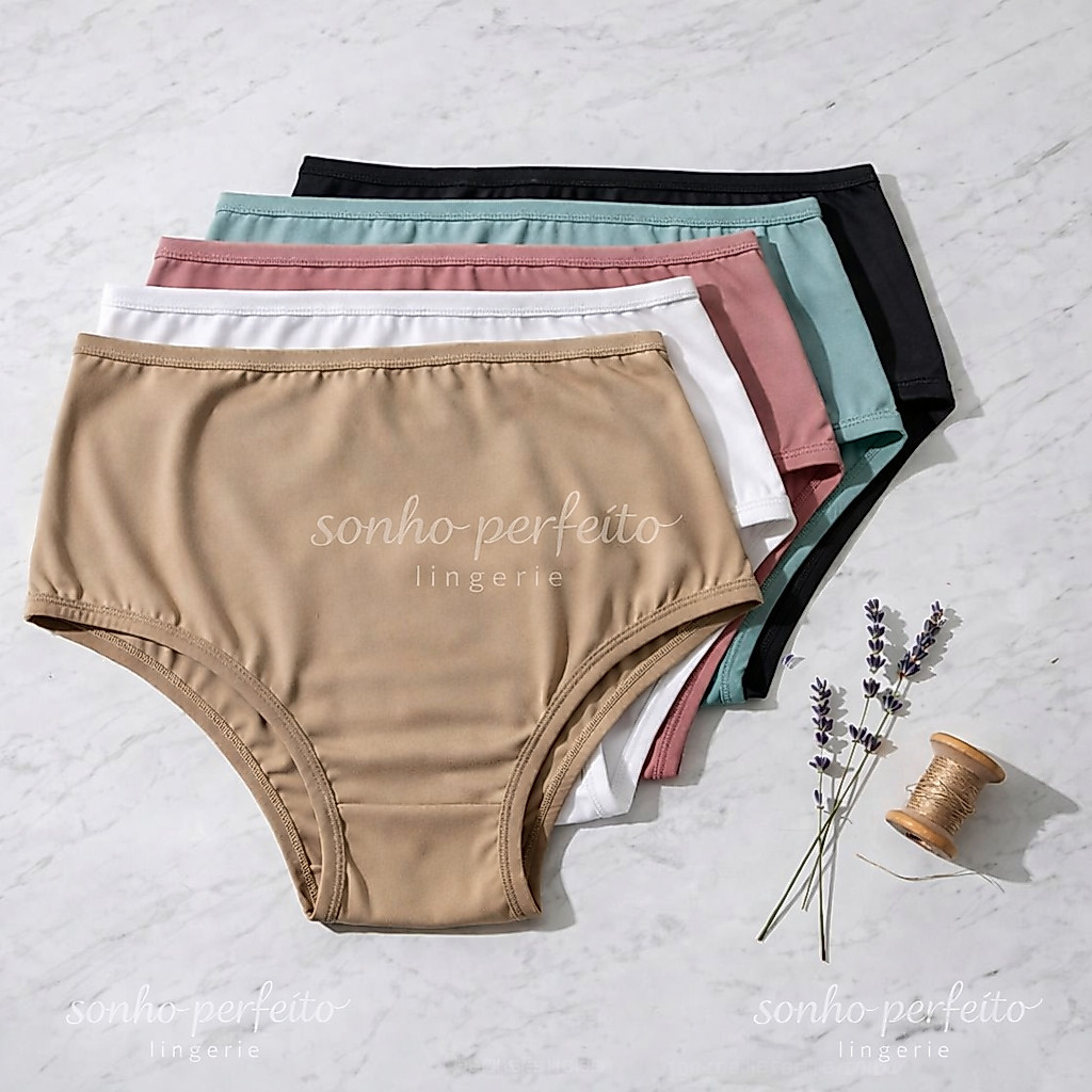 kit 5 Calçola Plus Size Senhora Conforto Pós Parto Cós Alto Calcinha Grande