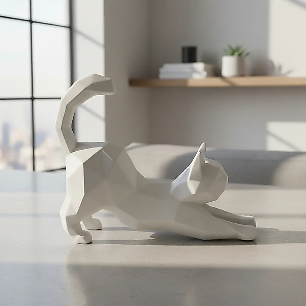 Escultura Gato Decorativo Minimalista Moderno Sala Quarto Escritório Presente Felino