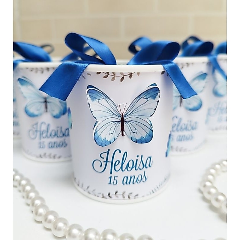 Tubolata Personalizada 7x6 Borboleta Azul Lembrancinha Jardim Maternidade Festa borboletas jardim