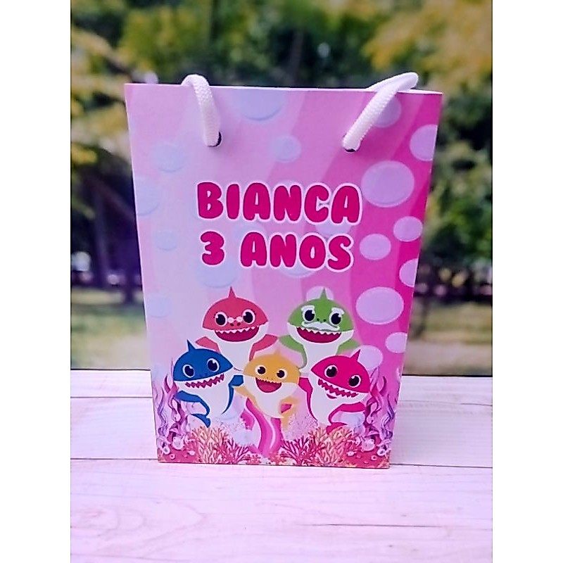 PEGUE E MONTE - Sacolinhas Baby Shark menina personalizadas tamanho P/ lembrancinhas - Sacolinhas - Aniversário