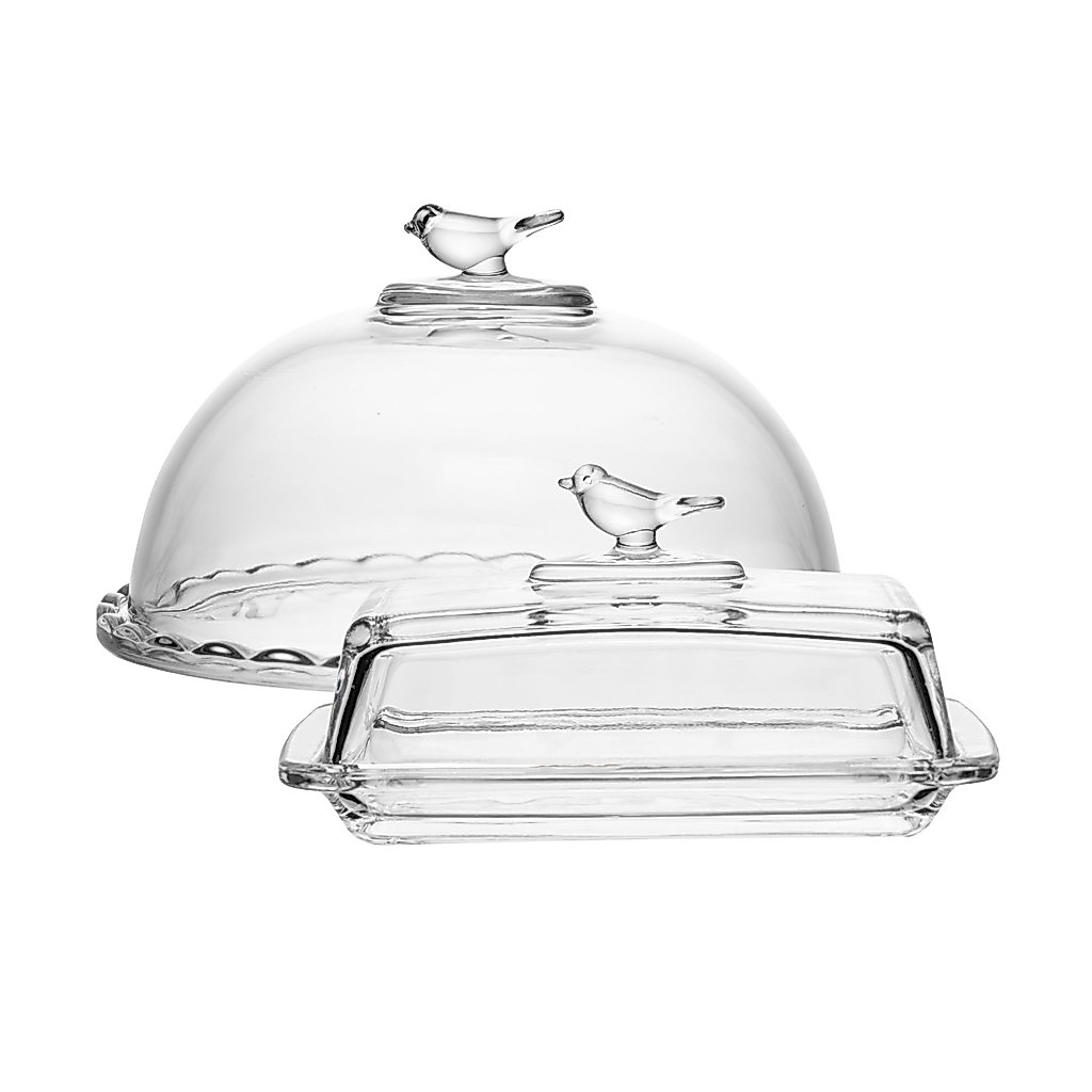 Kit Queijeira 20cm e Manteigueira 18cm com Tampa Cristal Bird - Wolff