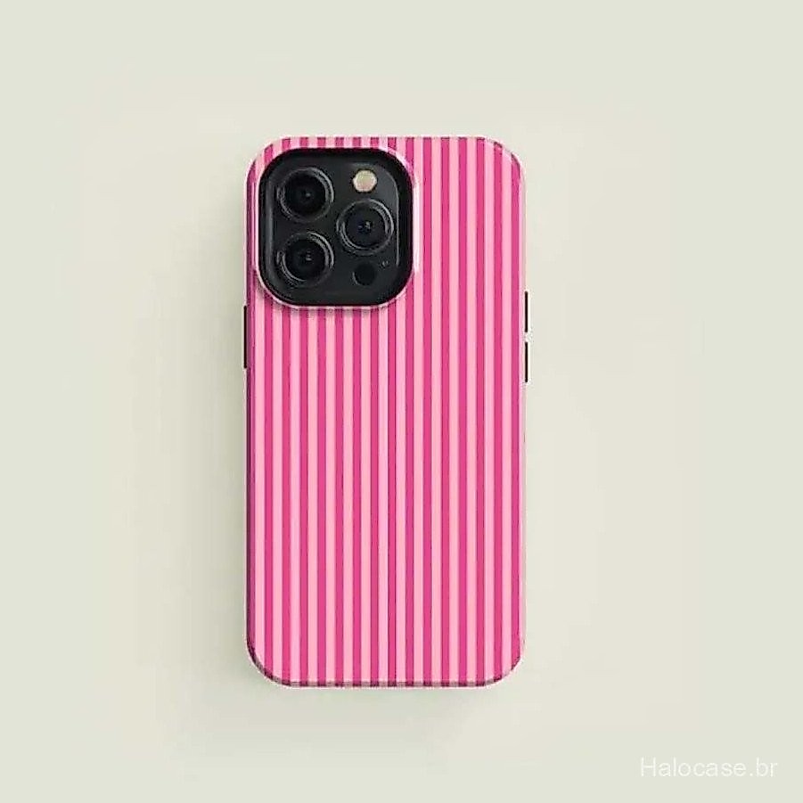 Capa de Telefone para iPhone, Capa de Telefone Listrada Rosa Fashion Compatível com iPhone 16e/15pro/14/13/12/11, Capa P