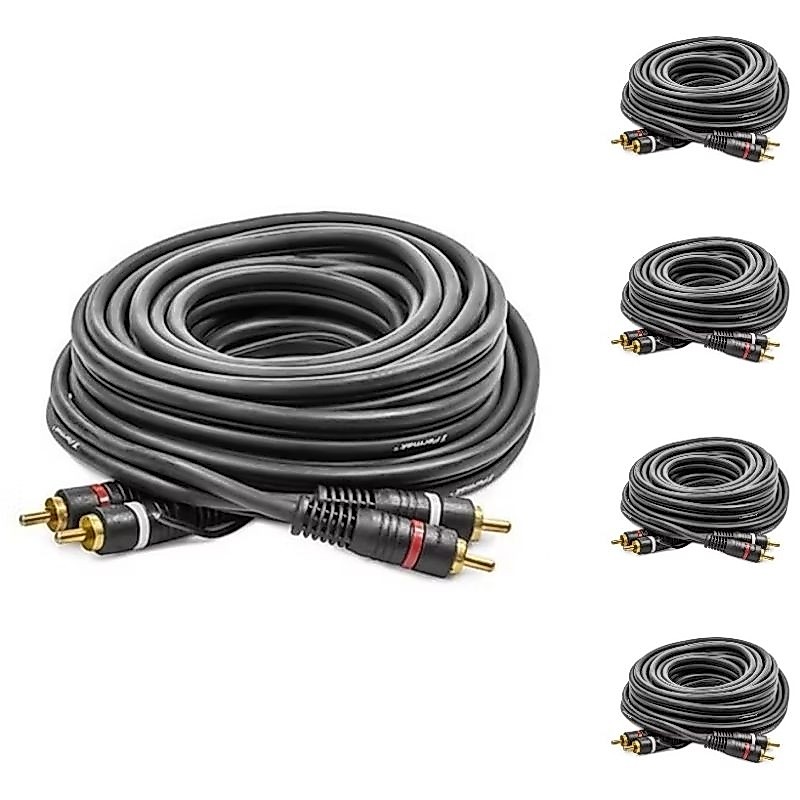 5 Cabos Rca de 5 Metros Conector Banhado a Ouro Dupla Blindagem Fio Terra Som Automotivo