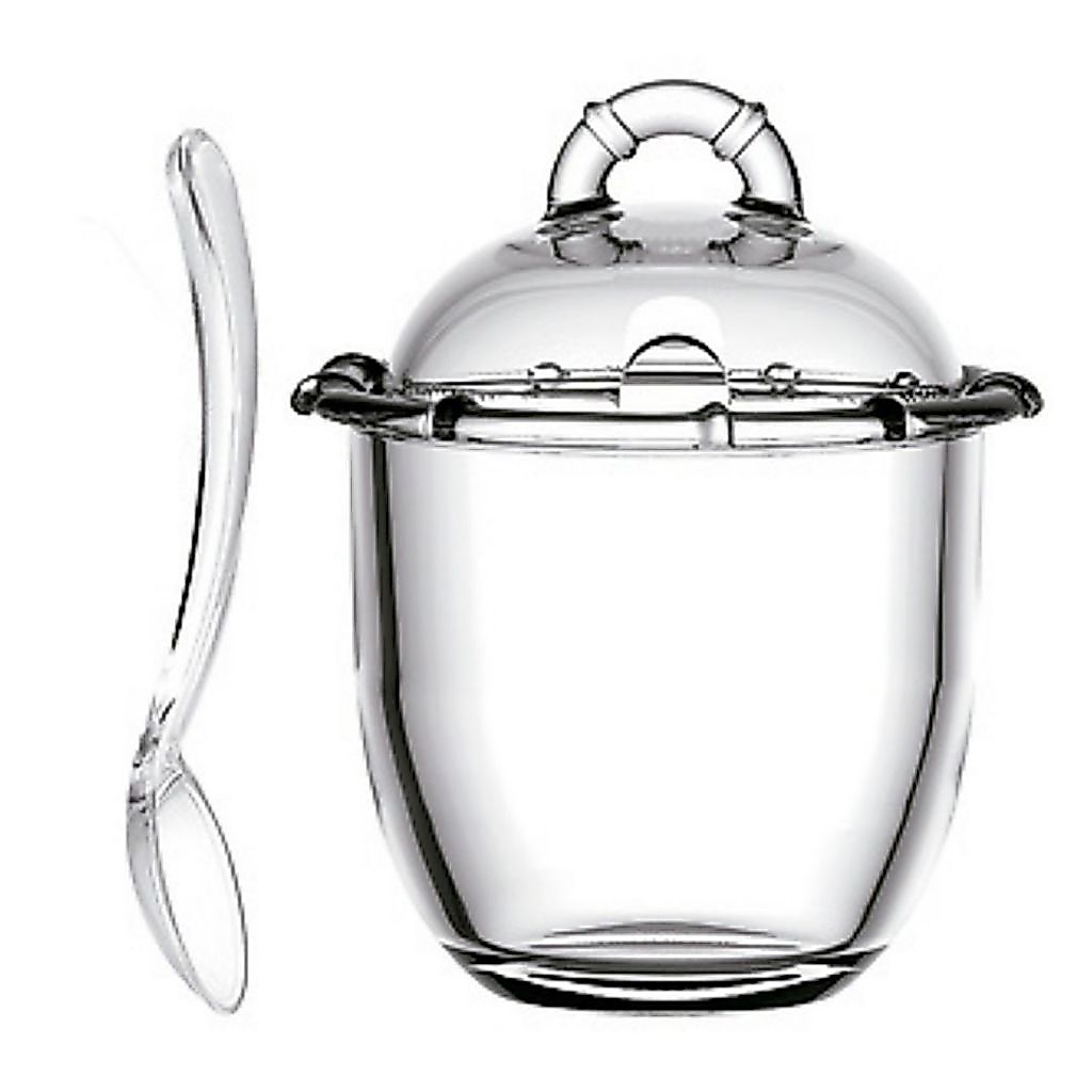 Açucareiro Bamboo Em Vidro Com Colher Transparente 220ml Mesa Posta Cozinha Café
