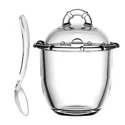 Açucareiro Bamboo Em Vidro Com Colher Transparente 220ml Mesa Posta Cozinha Café