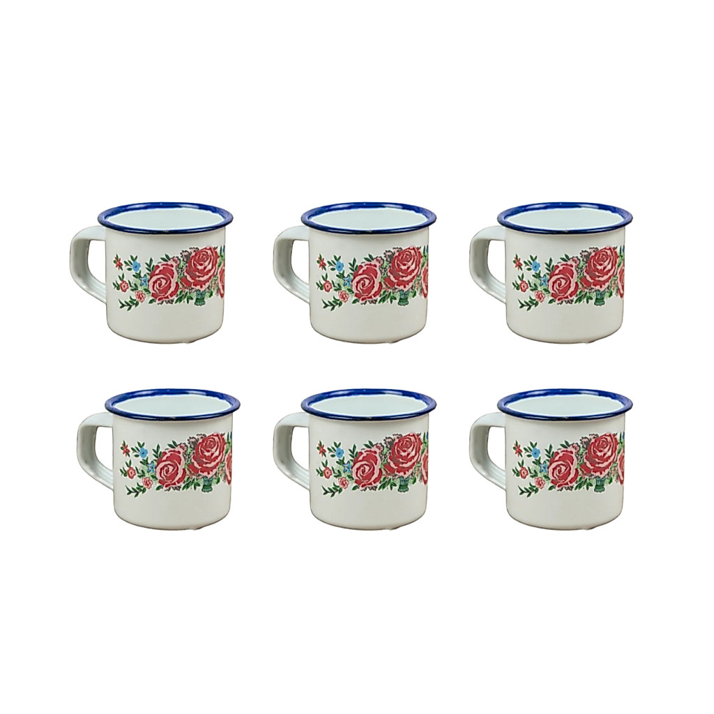 Caneca esmaltada branca floral 5cm 90ml Tuut - Xicara para café e chá