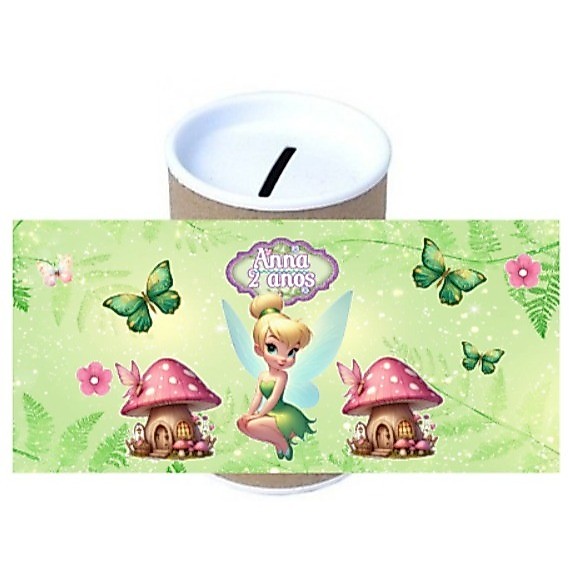 Cofrinho + Rótulo Personalizado Tinker Bell Sininho - Lembrancinha festa infantil Aniversário