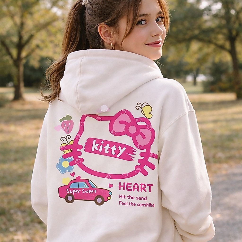 Moletom Canguru Algodão Flanelado Confortável Hello Kitty Estampado Coreano Tendência Versátil