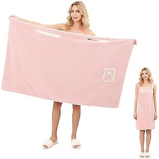 Envoltório De Toalha De Banho Vestível Feminino Com Alças , Saia De Lã Coral Macia Botões Ajustáveis , Roupão De Spa Ult