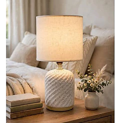 Abajur de Mesa Moderno Cerâmica Cúpula de Linho E27 27cm Decorativo Quarto Sala Escritório