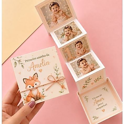 Caixinha Lembrancinha 1 Ano Personalizada com 12 Fotos | Aniversário Infantil | Recordação