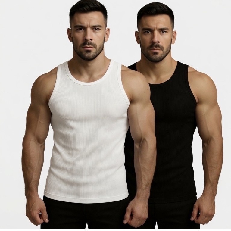 Regata Masculina Canelada  academia Americana Ribana Algodão com Elastano  Slim Academia Basica Casual