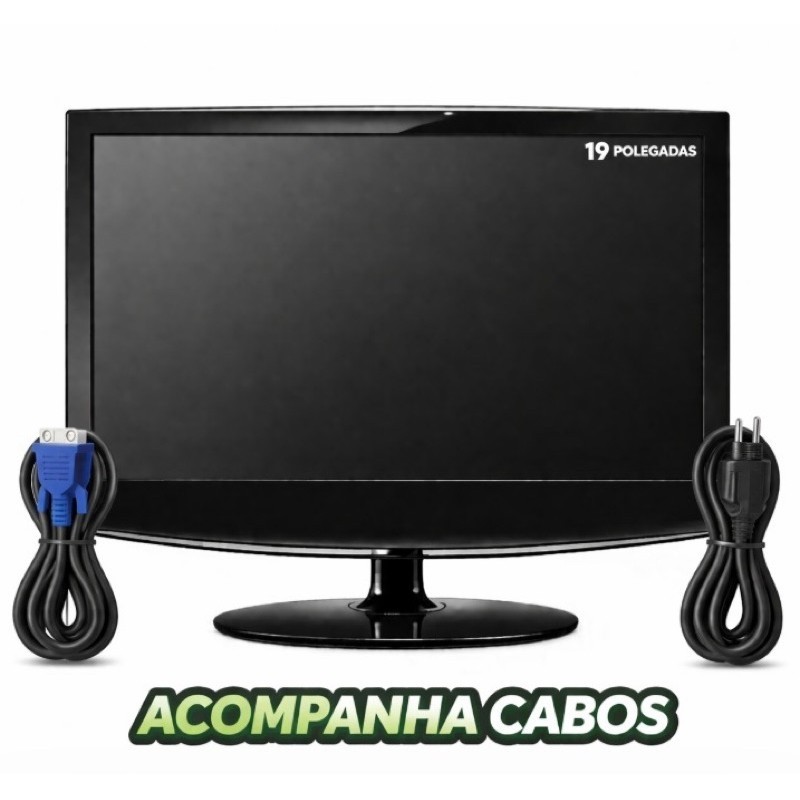 MONITOR 19” WIDESCREEN – VGA – BIVOLT 110/220V COM AVARIA RISCOS ou MANCHAS 🔥