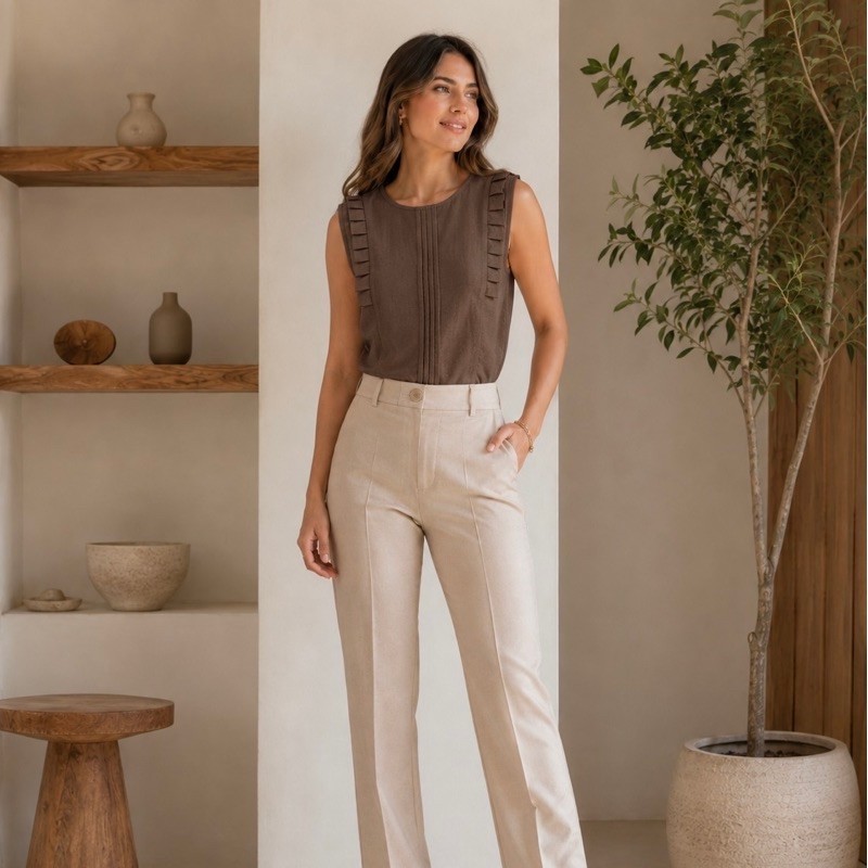 ‘ESPAÇODEMENINA’ BLUSA FEMININA TECIDO VISCOLINHO REGATA LINDA CONFORTÁVEL E ELEGANTE TRABALHADA