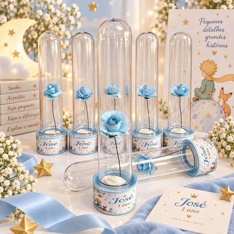 Lembrancinha Pequeno Príncipe, Aniversário Infantil, 1 Ano | Kit 20 a 40 Unidades | 12 cm | Azul Claro