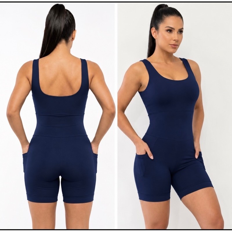 Macaquinho Fitness Feminino Cintura Alta Com Bolso Academia Crossfit Corrida