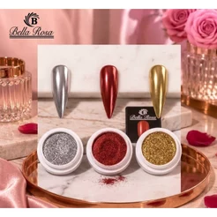 Kit pó cromado dourado, prateado e vermelho decoração para nail designer, unhas, acrigel, encapsuladas