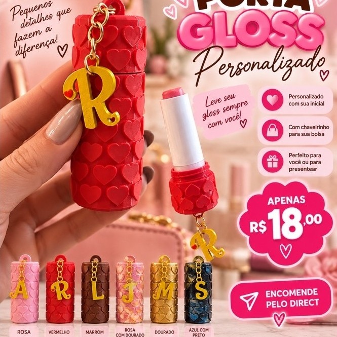 Porta Gloss Personalizado com Inicial | Chaveiro Porta Batom
