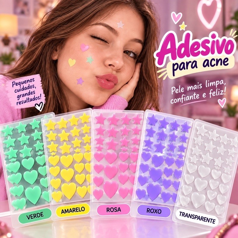 Kit 360 Adesivos para Espinha Hidrocoloide Acne Estrela Coração Transparente Rosto Cravos Cuidados com a Pele