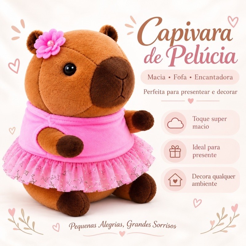 Capivara de Pelúcia 28cm Roupa Macia Infantil Presente e Decoração Brinquedo