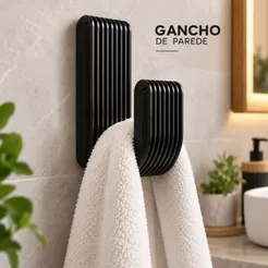 Kit Gancho Adesivo de Parede Sem Furo Fixação Forte Cabide para Toalha Banheiro Preto