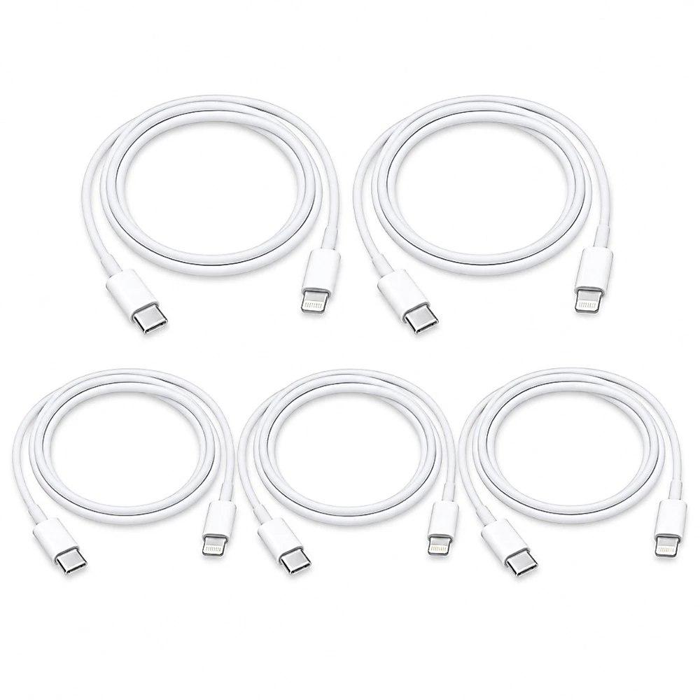 Kit 5x Cabo PD USB-C para Lightning Compatível com iPhone, iPad, 20W, 1M
