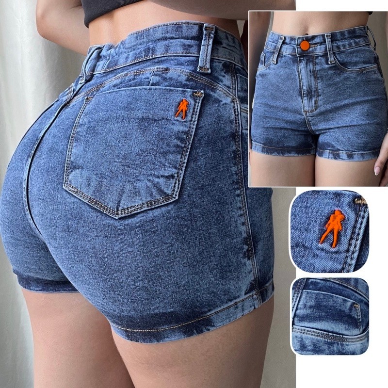 Short Jeans Feminino Cintura Alta Modeladora Com Lycra Elastano Empina Bumbum