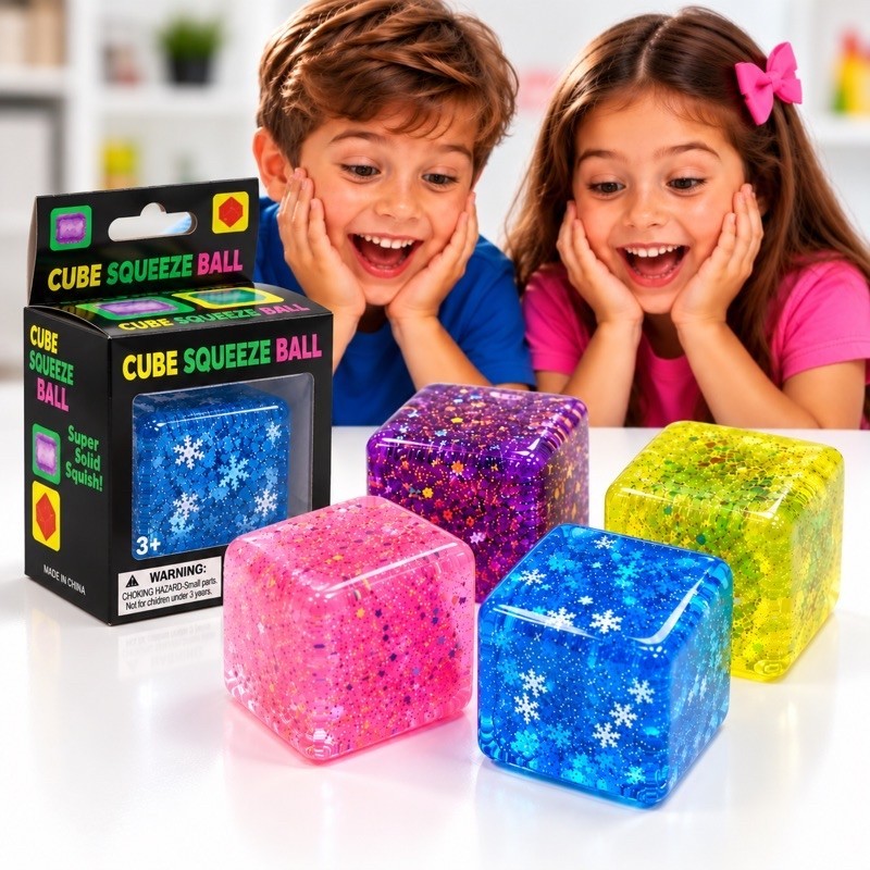 Squishy Cubo de Gelo com Glitter Squeeze Anti Estresse Sensorial Relaxante