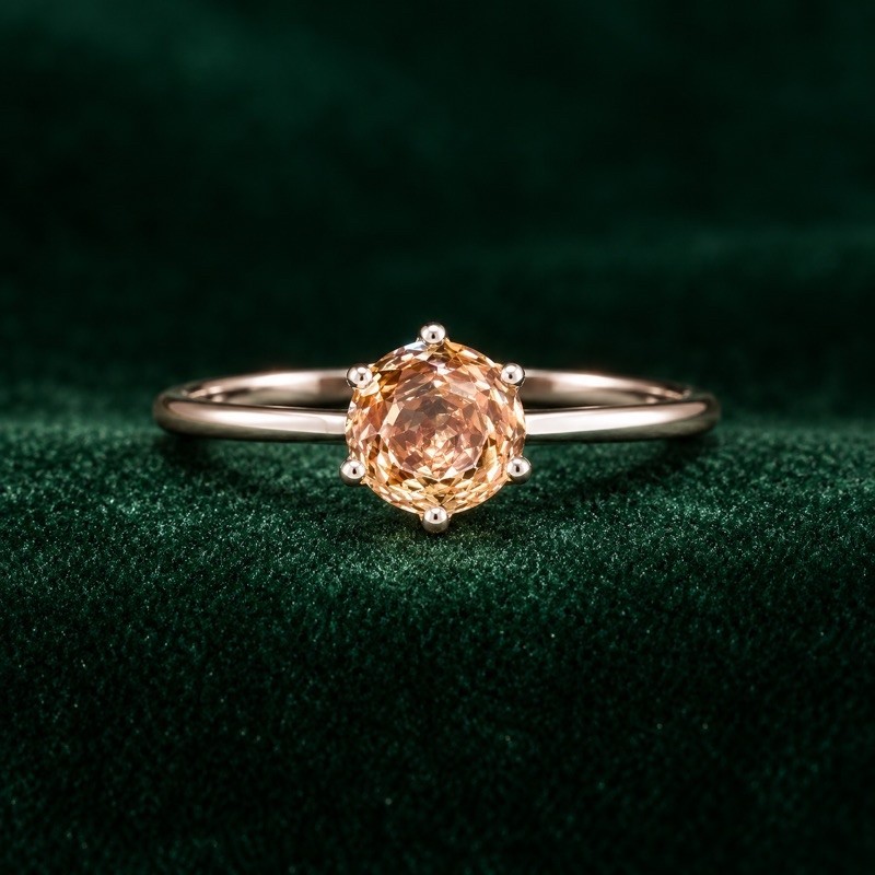 Anel Solitário Rose Cut 6mm Citrino em Prata 925